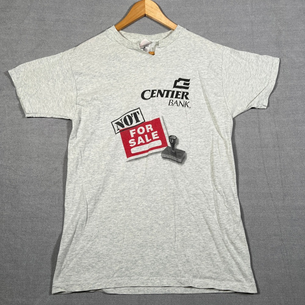Fruit of the Loom Centier Bank Graphic V-Notch Neck T-Shirt Mens M Heather Gray
